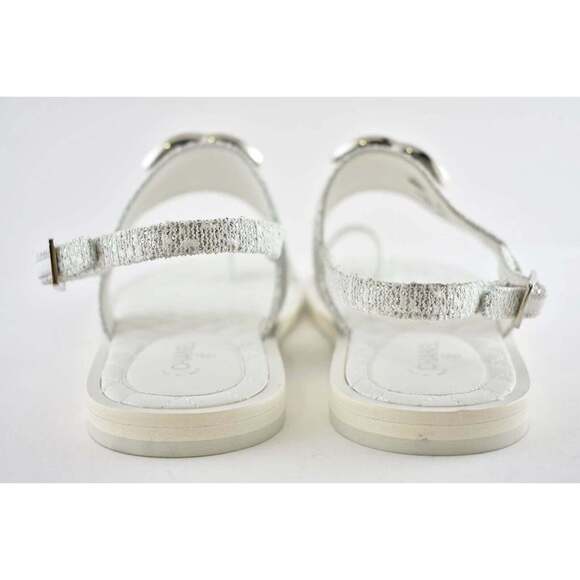 Chanel 19C White Silver Fantasy Fabric CC Logo Ankle Strap Toe Sandal Flat 40.5c - Picture 11 of 12